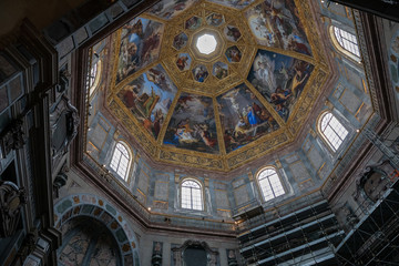 Fototapeta na wymiar Panoramic view of interior cupola of the Medici Chapels (Cappelle Medicee)