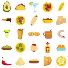 Mexican food icon set. Flat set of mexican food vector icons for web design