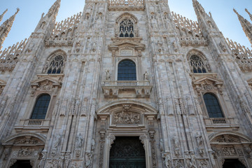 Panoramic view of exterior of Milan Cathedral (Duomo di Milano)