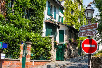 Narrow street in Montmartre neighborhood