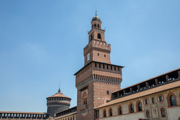Fototapeta na wymiar Panoramic view of exterior of Sforza Castle