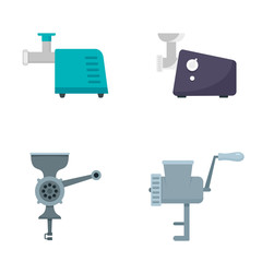 Meat grinder icon set. Flat set of meat grinder vector icons for web design
