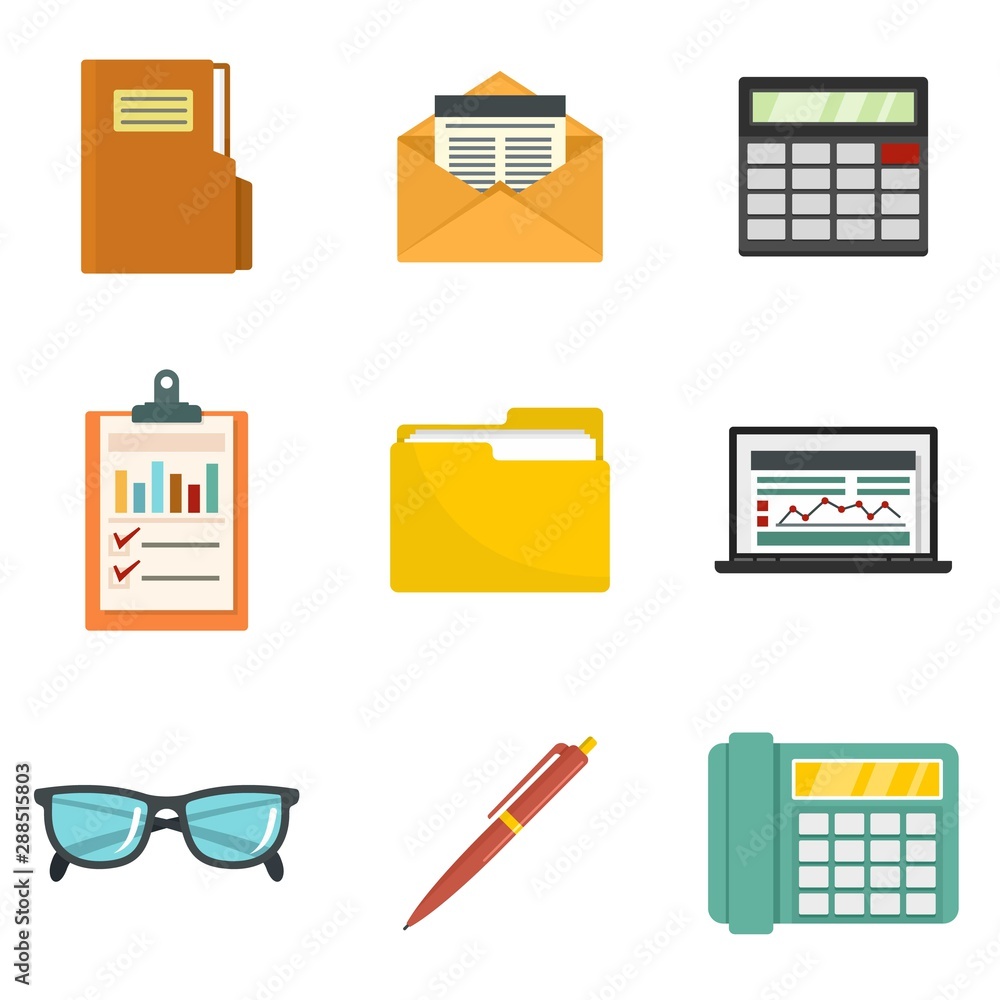 Poster accounting icon set. flat set of accounting vector icons for web design