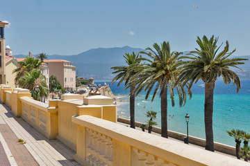 Fototapeta na wymiar Ajaccio beach cityscape. Corsica island, France.