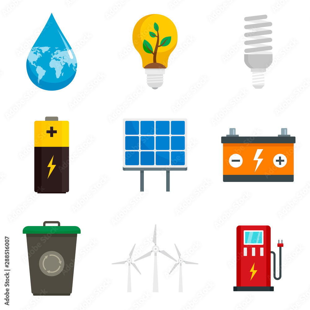 Poster energy saving icon set. flat set of energy saving vector icons for web design