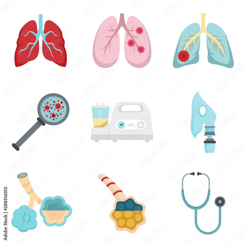 Poster pneumonia icon set. flat set of pneumonia vector icons for web design