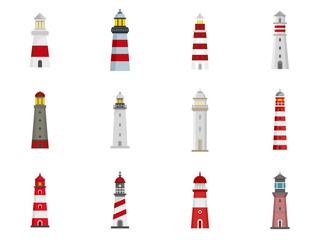 Fototapeta na wymiar Lighthouse icon set. Flat set of lighthouse vector icons for web design