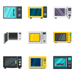 Microwave icon set. Flat set of microwave vector icons for web design