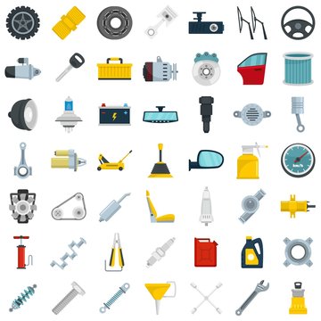 Car Parts Icon Set. Flat Set Of Car Parts Vector Icons For Web Design