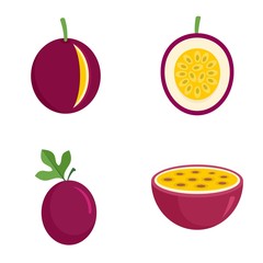 Maracuja icons set. Flat set of maracuja vector icons for web design