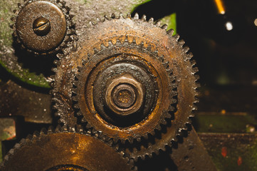 Gears of industrial machine. detail of mechanism. old cogwheels of machinery