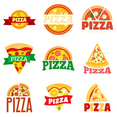Pizza logo set. Flat set of pizza vector logo for web design