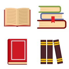 Library books icon set. Flat set of library books vector icons for web design