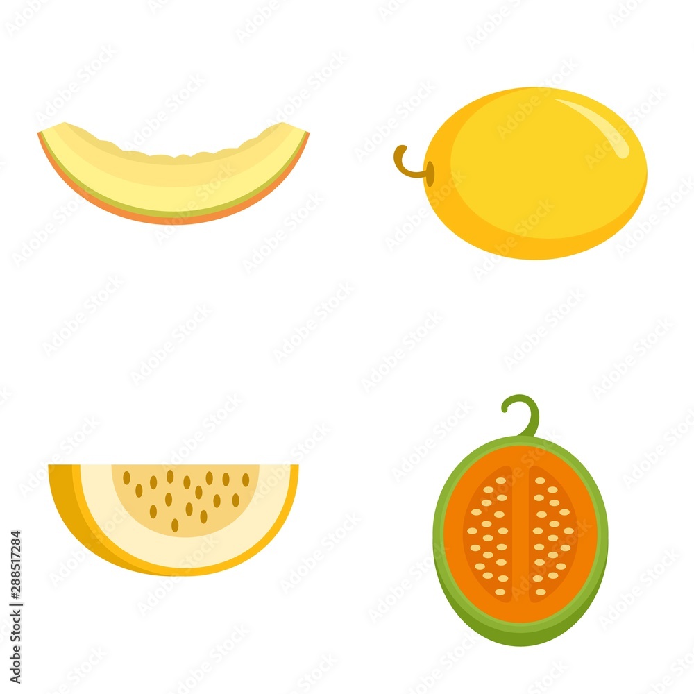 Poster melon icons set. flat set of melon vector icons for web design