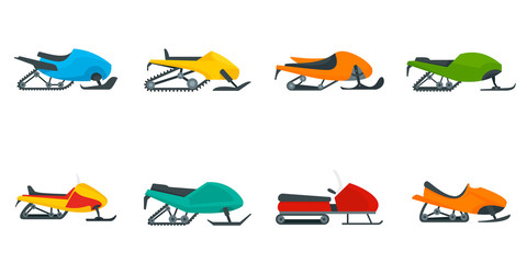 Snowmobile icon set. Flat set of snowmobile vector icons for web design