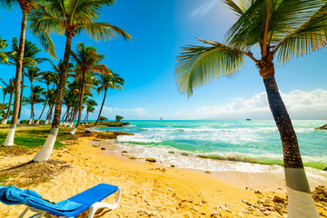 Beach chair by the shore in Guadeloupe