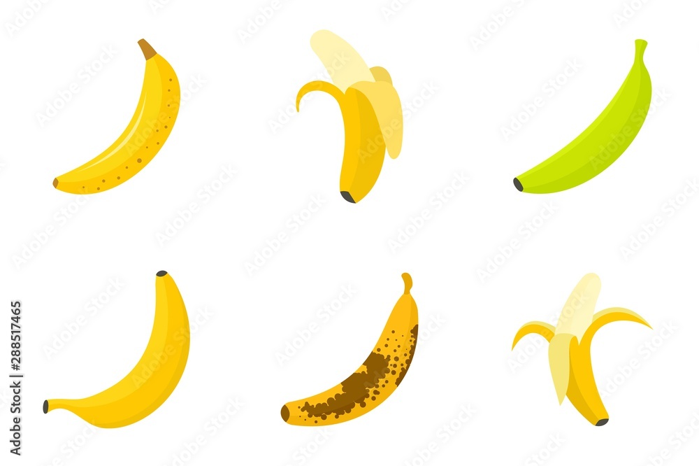Poster banana icons set. flat set of banana vector icons for web design