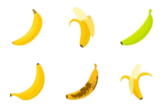 Banana icons set. Flat set of banana vector icons for web design