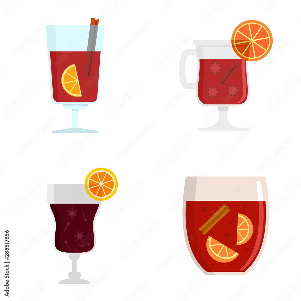Poster mulled wine icon set. flat set of mulled wine vector icons for web design