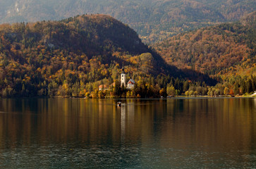 Fototapeta premium View of St. Mary´s Church at the lake Bled