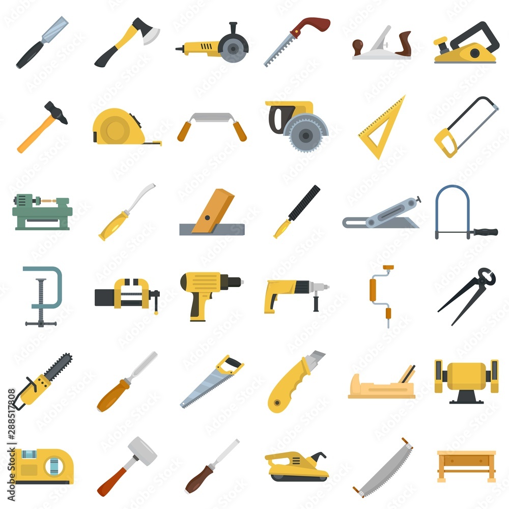 Poster carpenter icon set. flat set of carpenter vector icons for web design
