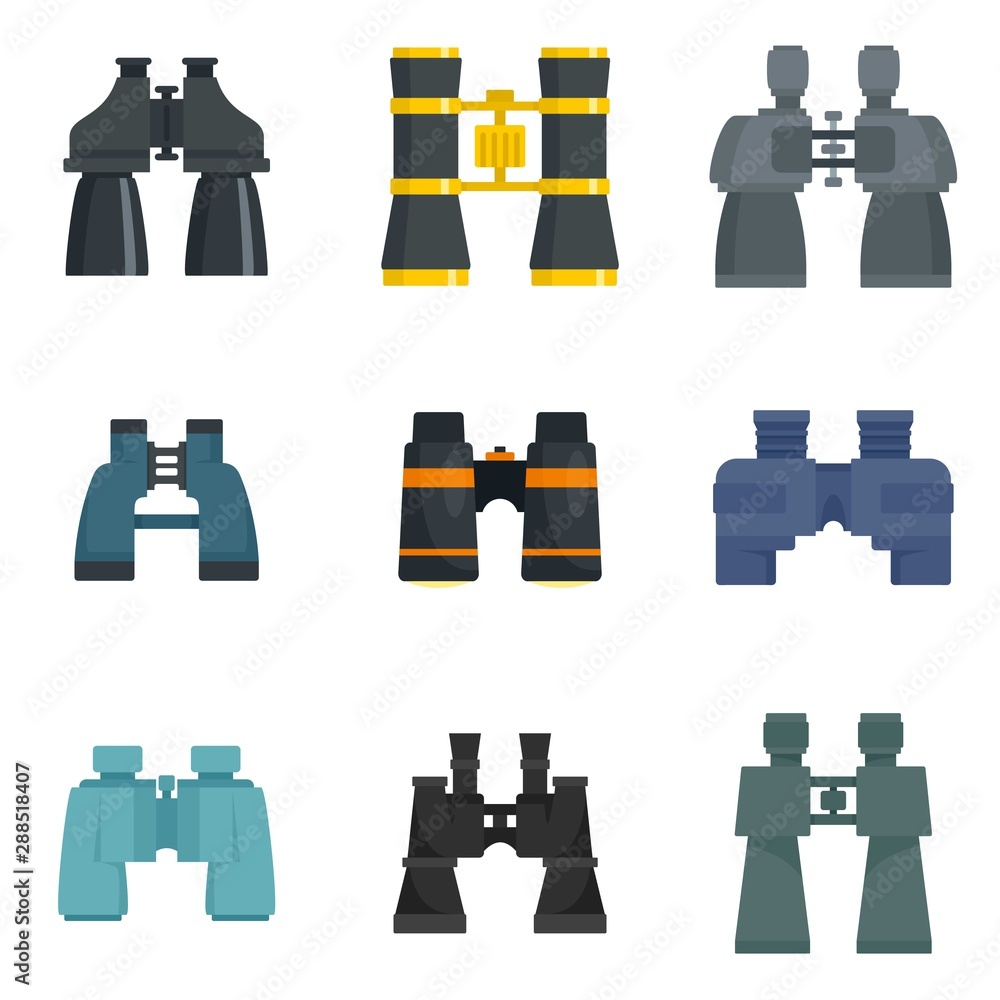 Aufkleber binoculars icons set. flat set of binoculars vector icons for web design
