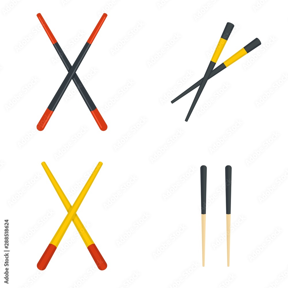 Poster chopsticks icons set. flat set of chopsticks vector icons for web design