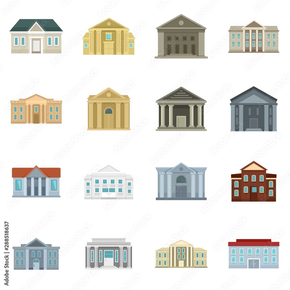 Poster courthouse icons set. flat set of courthouse vector icons for web design