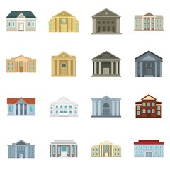 Courthouse icons set. Flat set of courthouse vector icons for web design