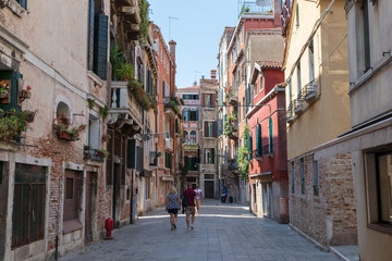 Panoramic view of Venice narrow street with historical buildings