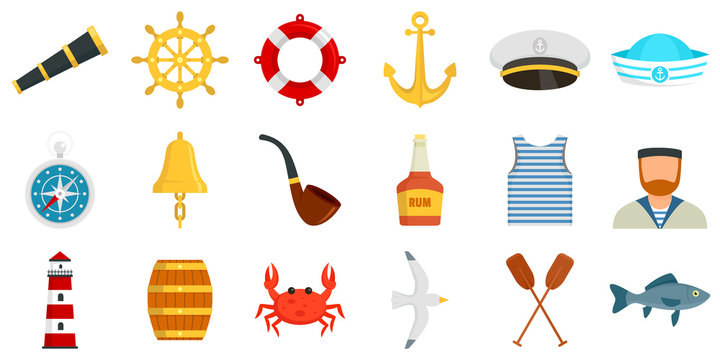 Sailor icons set. Flat set of sailor vector icons for web design