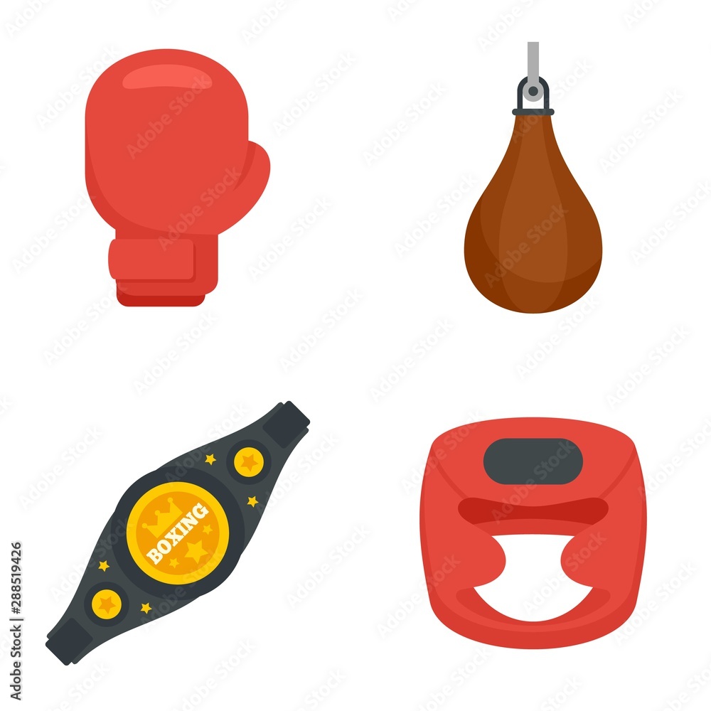 Poster boxing icons set. flat set of boxing vector icons for web design
