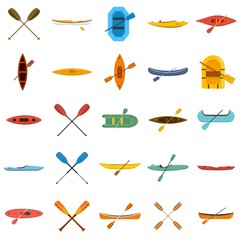 Canoeing icons set. Flat set of canoeing vector icons for web design © anatolir