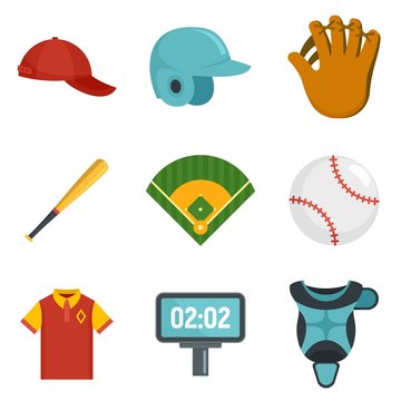 Baseball icons set. Flat set of baseball vector icons for web design