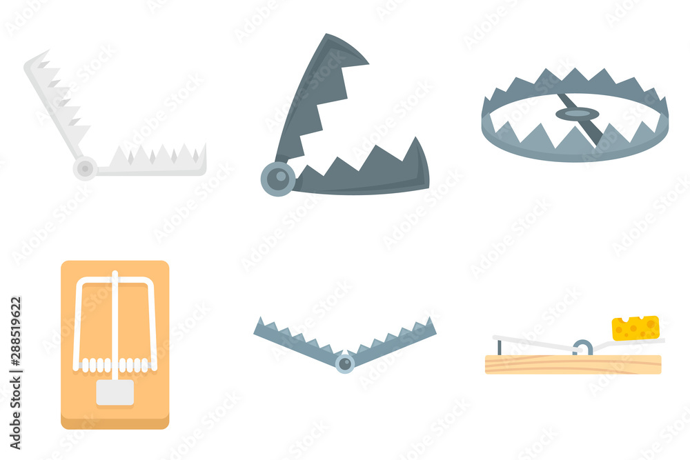 Poster trap icons set. flat set of trap vector icons for web design