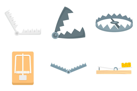 Trap icons set. Flat set of trap vector icons for web design