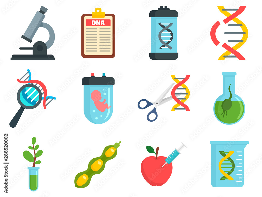 Aufkleber genetic engineering icons set. flat set of genetic engineering vector icons for web design
