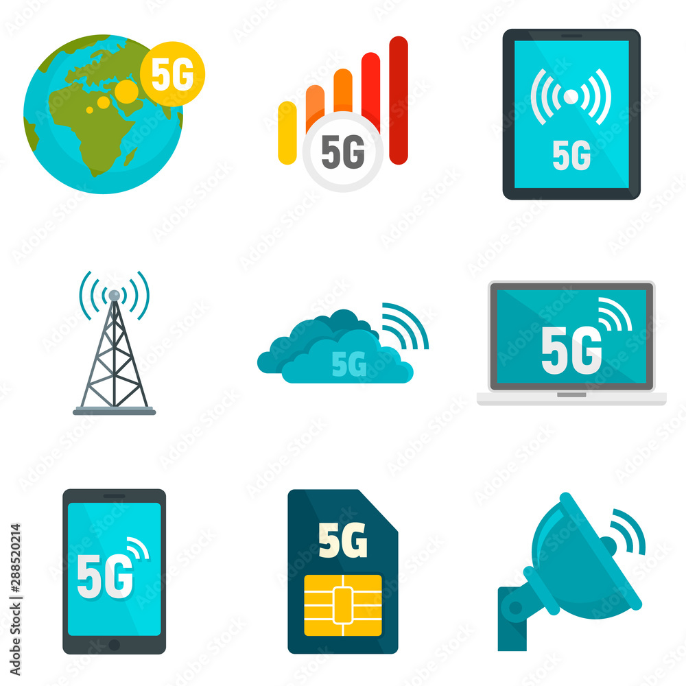 Poster 5g technology icons set. flat set of 5g technology vector icons for web design