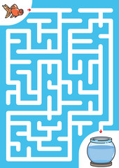 Maze game: Help goldfish find the way to aquarium. - Worksheet for education