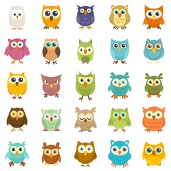 Owl icons set. Flat set of owl vector icons for web design
