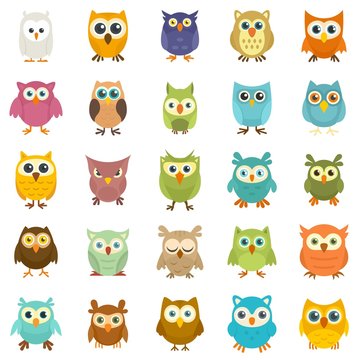 Owl icons set. Flat set of owl vector icons for web design