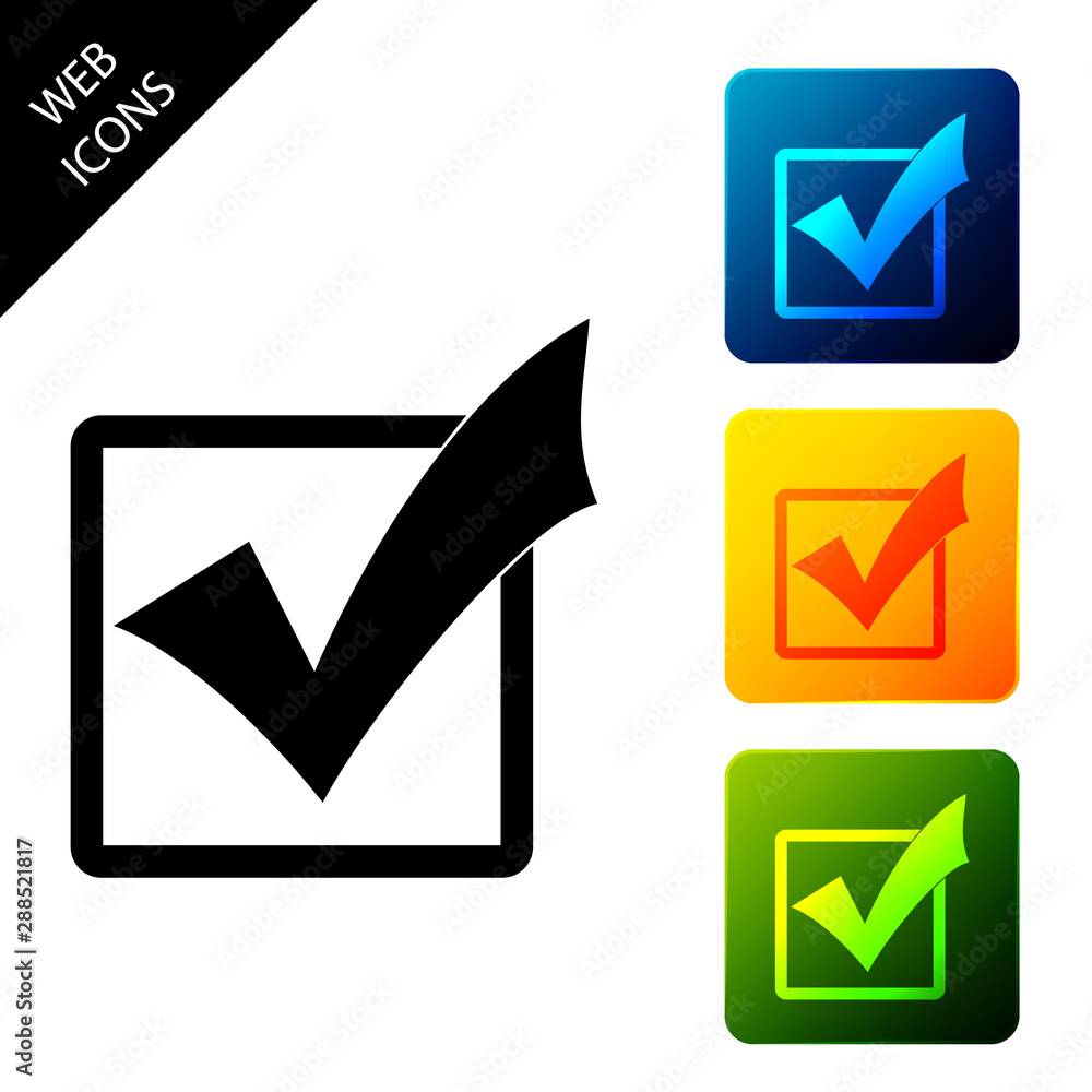 Poster Check mark in a box icon isolated. Tick symbol. Check list button sign. Set icons colorful square buttons. Vector Illustration