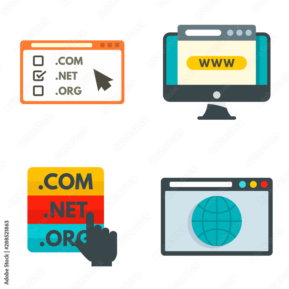 Poster domain icons set. flat set of domain vector icons for web design