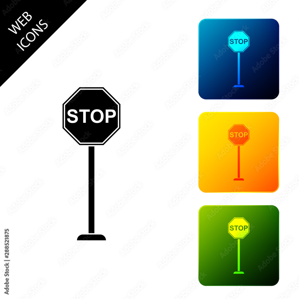 Aufkleber stop icon isolated. traffic regulatory warning stop symbol. set icons colorful square buttons. vecto