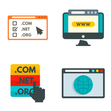 Domain icons set. Flat set of domain vector icons for web design