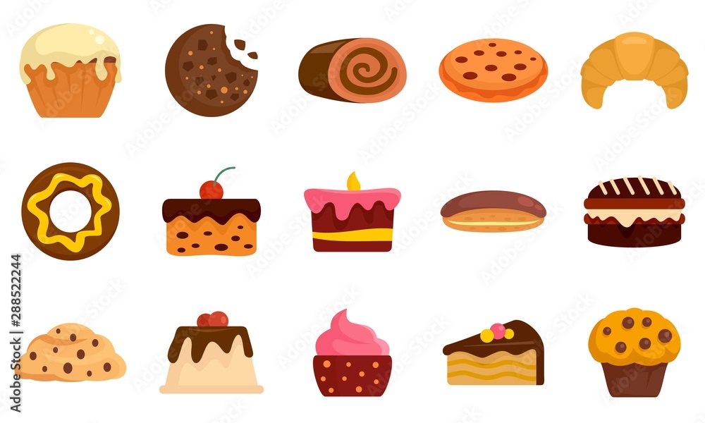 Poster confectionery icons set. flat set of confectionery vector icons for web design