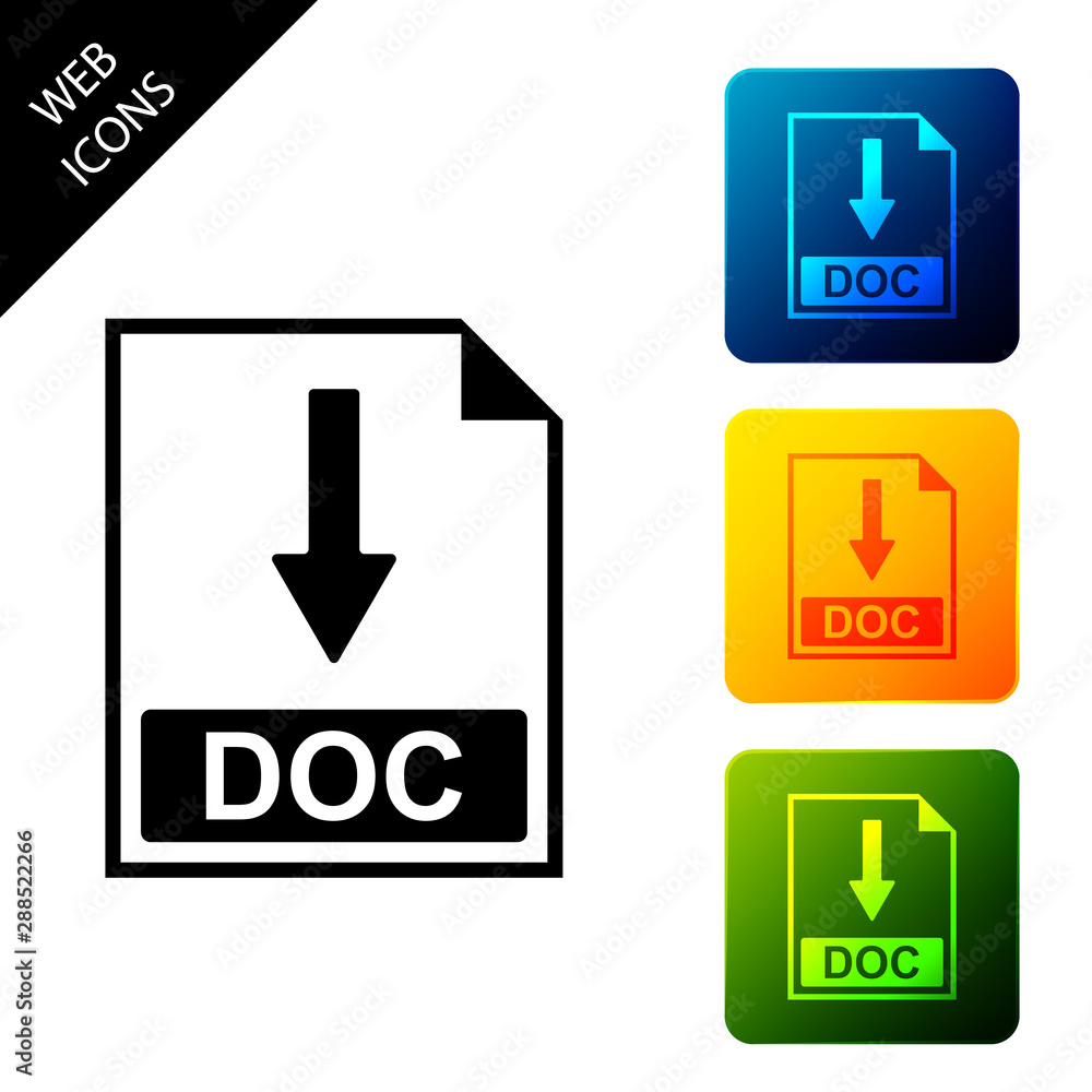 Poster doc file document icon. download doc button icon isolated. set icons colorful square buttons. vector
