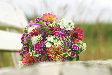 Bouquet of Flowers on a Bench