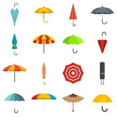 Umbrella icons set. Flat set of umbrella vector icons for web design