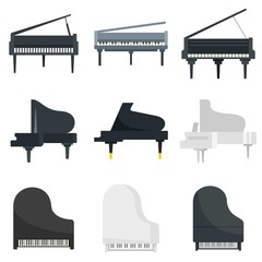 Grand piano icons set. Flat set of grand piano vector icons for web design © anatolir